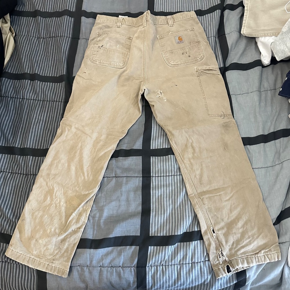 Carhartt Relaxed Fit Work‎ Pants Tan Canvas 38 X 30 Grunge Distressed - Picture 5 of 6